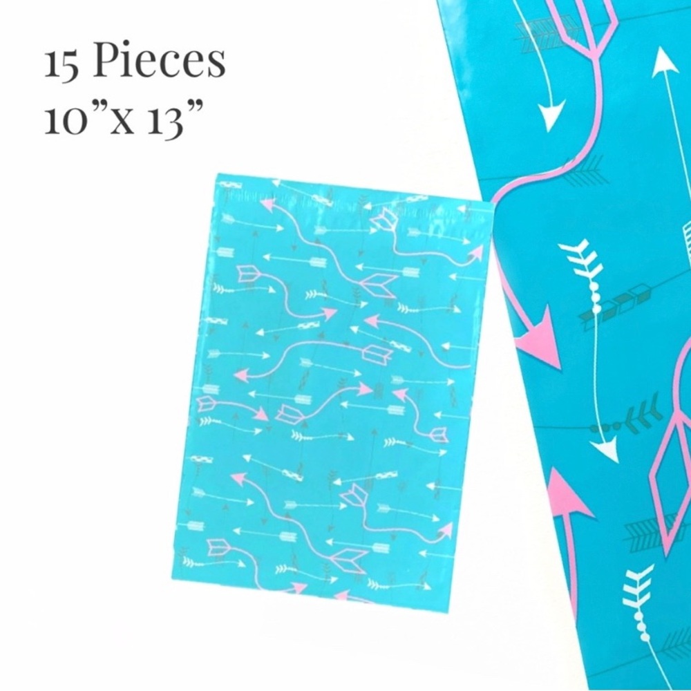 10x13” Poly Mailers Teal Pink Arrow Pattern. 15 Pieces